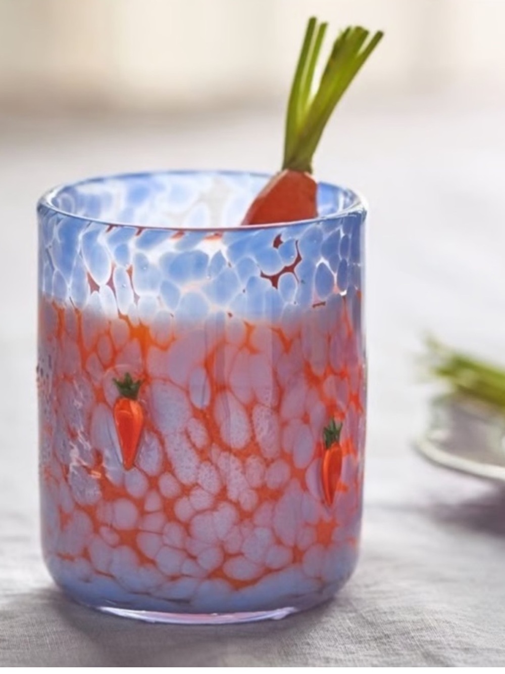 Anthropologie Icon Juice Glass Carrot New Blue Confetti Spring Vegetable